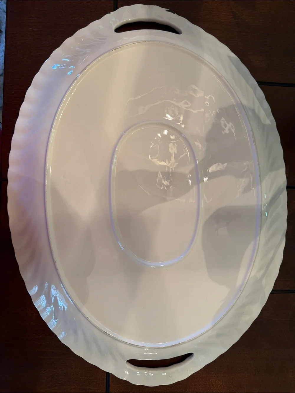 Lovely White Ceramic Oval Serving Platter with Integrated Handles/Japan